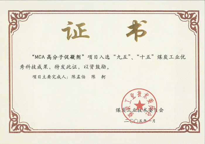 2005年1月MCA高分子促凝劑獲“九五、十五”科技成果獎(jiǎng).jpg